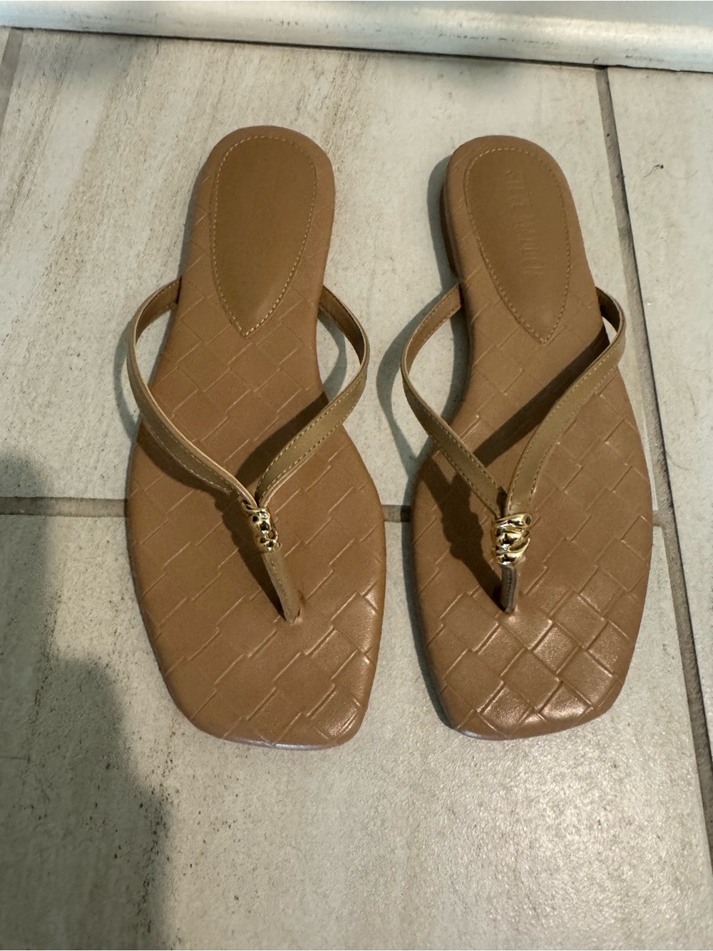 Steve Madden Woven Thong Sandals with Gold Accent